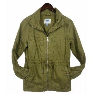 Old Navy Women's Medium Utility Jacket Olive Army Green Cinch Waist Cuff Sleeves